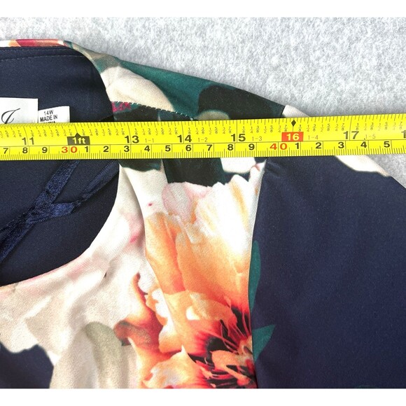 Eliza J Dress Womens 14W Blue Floral Bodycon Ruched Side Sheath Mother Bride - Picture 10 of 16